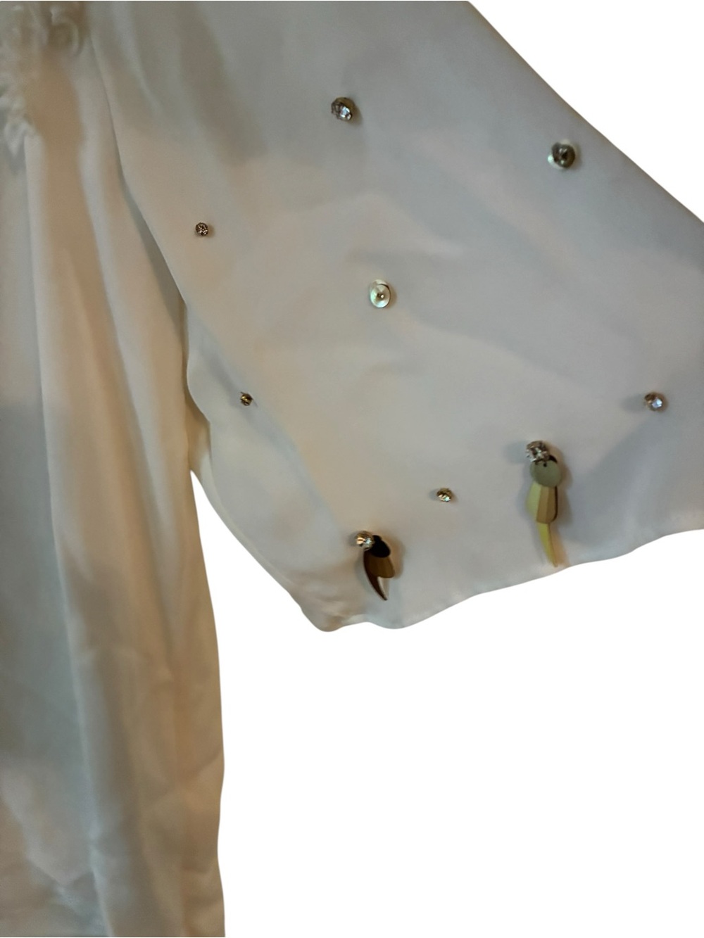 Kobi Halperin White Silk Blouse Ruffle Rhinestone Sleeve Top XL EUC - Picture 5 of 8
